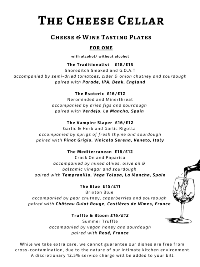 The Cheese Cellar: Cheese and Wine tasting plates. Perfect for plantbased dinners in london